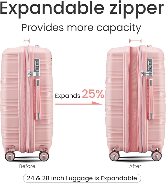 Campfun Luggage 4 Piece Sets, Expandable Carry On Luggage Set Hardshell PP - Image 3
