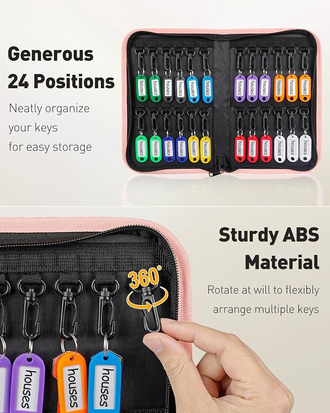 Uniclife Zippered Key Case Organizer Waterproof and Fireproof Pink Key Binder - Image 3