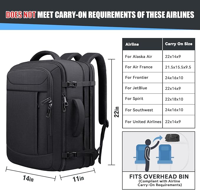 55L Extra Large Travel Backpack, Expandable 50L - 60L Carry On Backpack - Image 6