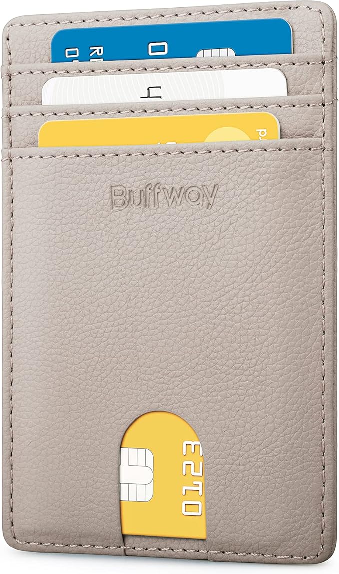 Buffway Mens Slim Wallet, Minimalist Thin Front Pocket Leather Credit Card by Buffway
