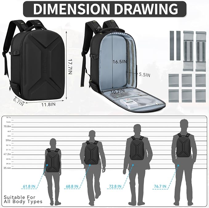 TORIBIO Camera Backpack, Hardshell DSLR Photography Camera Bag, Waterproof Hard - Image 5