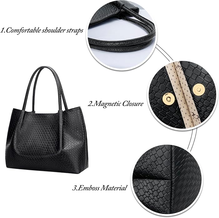 KKXIU Tote Bag for Women Vegan Leather Shoulder Purse Large Capacity Travel Bag - Image 4