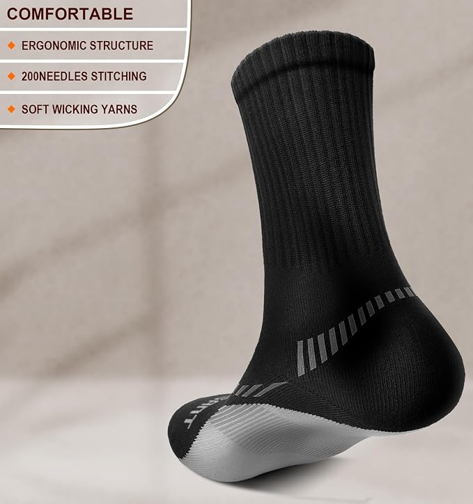 BULLIANT Compression Socks for Men 6Pairs, Athletic Crew Socks Cushioned For - Image 2