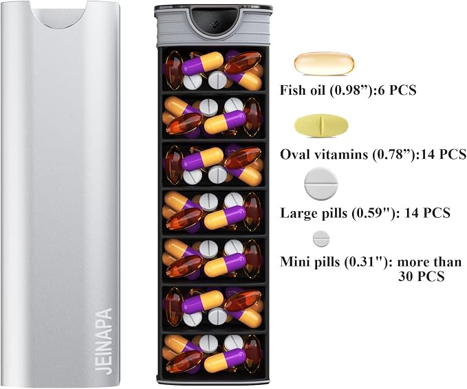 Extra Large Pill Organizer 7 Day, Aluminum Daily Pill Box, Weekly Travel Pill - Image 2
