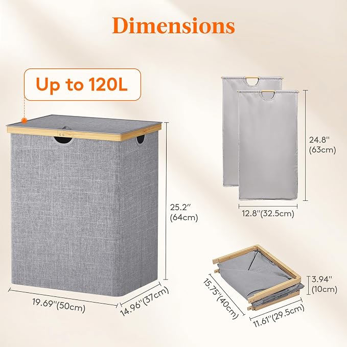 Lifewit 120L Double Laundry Hamper - Image 4