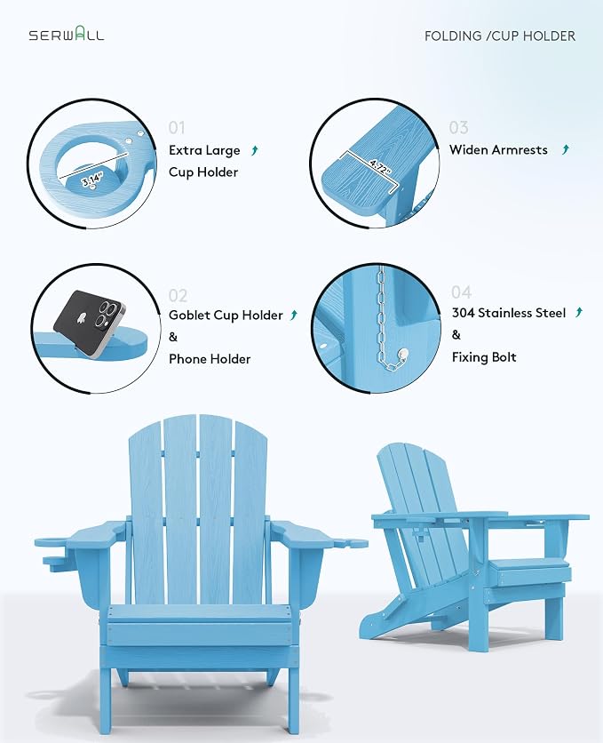 SERWALL Adirondack Chair with Cup Holders - Image 8