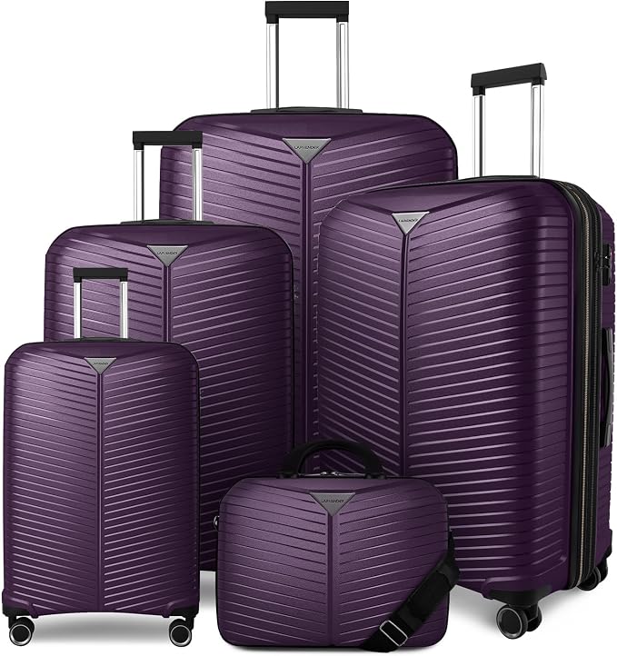LEAVES KING LARVENDER Luggage Sets 5 Piece, Expandable PP Suitcase by LEAVESKINGLuggageSets