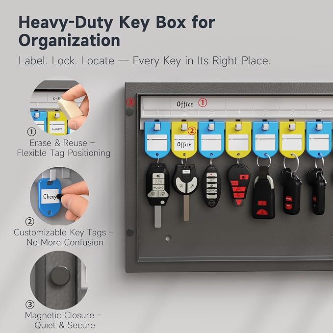16-Key Cabinet Organizer, Key Lock Box Secured Key Holder - Image 2