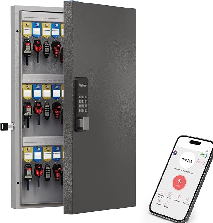 WeHere 72 Key Lock Box Wall Mount, APP Bluetooth/OTP/Wi-Fi/Fixed Code/Key Unlock by WeHereSmartBoxLock