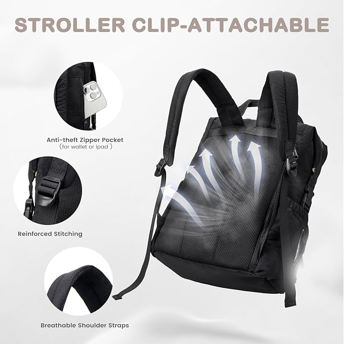 VONAL Diaper Bag Backpack, Lightweight Baby Diaper Bags, Travel Large Diaper Bag - Image 6