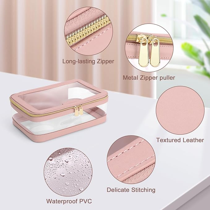 Travel Clear Makeup Bag with Makeup Brush Bag, Leather Makeup Case Toiletry Bag - Image 4