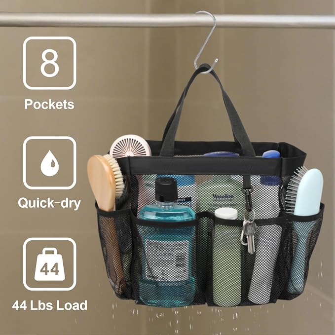 F-color Mesh Shower Caddy Portable, Upgrade Deeper 7 Pockets Shower Bag Basket - Image 4