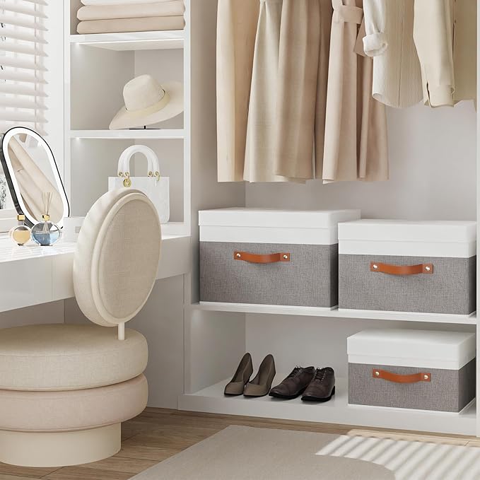 Fabric Storage Boxes with Lids, Linen Foldable Cloth Baskets, Closet Organizer - Image 4