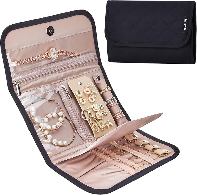 BELALIFE Travel Jewelry Case Organizer, Medium Foldable Storage Roll by BELALIFE