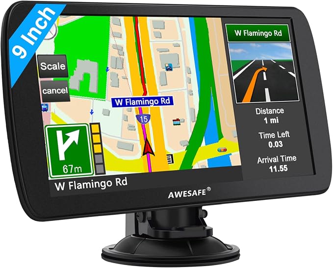 GPS Navigator for Car, 9 inch Touch Screen Car GPS, Support Voice Turn by AWESAFE