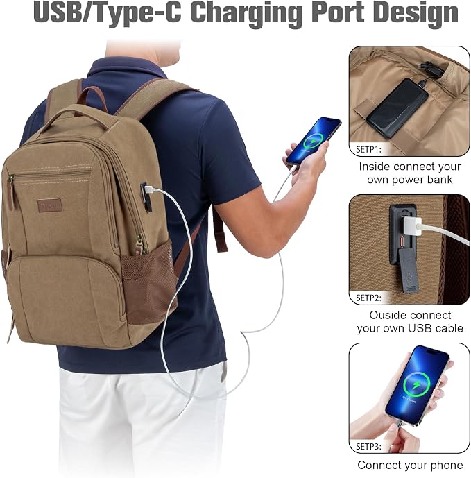 Tzowla Canvas Laptop College Backpack - Image 3