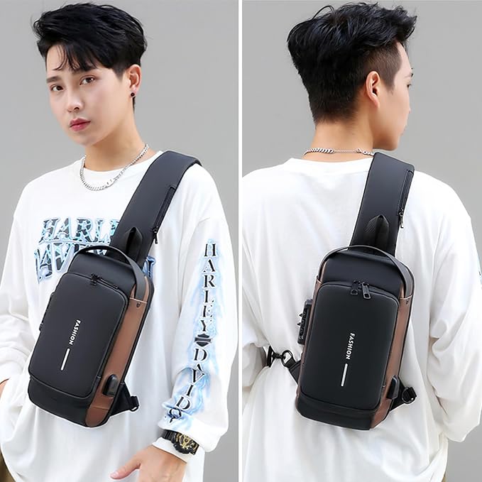 Sling Bag for Men Anti-theft USB Crossbody Shoulder Backpack Purse Waterproof - Image 2