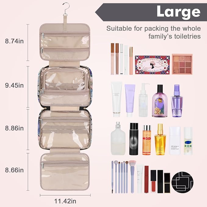 Wedama Toiletry Bag for Women, Large Cosmetic Travel Bag, Hanging Toiletry Bag - Image 2