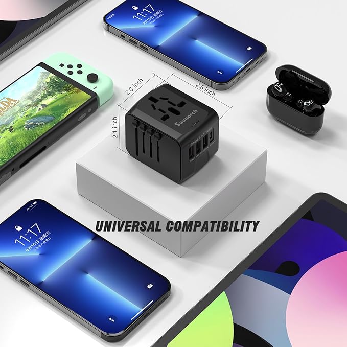 Universal International Travel Power Adapter W/High Speed 2.4A USB, 3.0A Type-C - Image 3