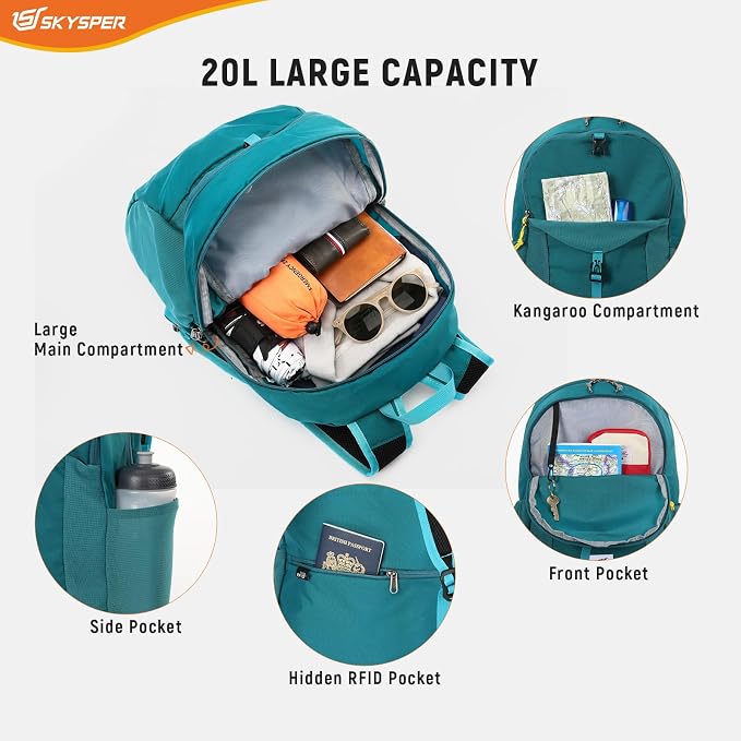 SKYSPER Small Hiking Backpack for Men Women 20L RFID Packable Daypack - Image 3