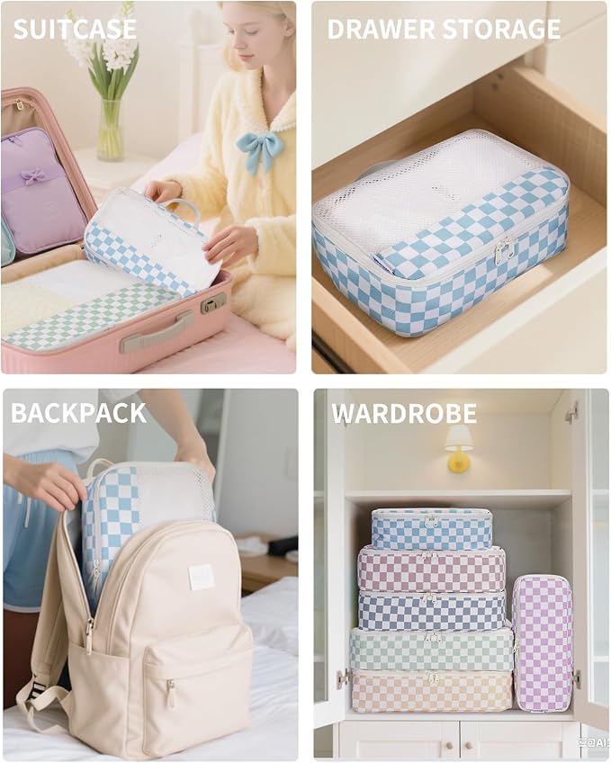 Narwey 7 Set Checkered Packing Cubes - Image 5
