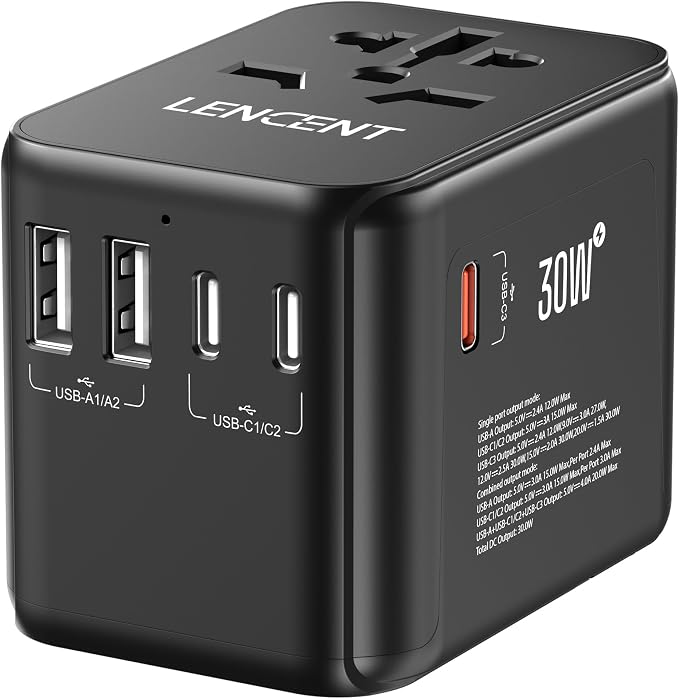 LENCENT Universal Travel Adapter, GaN III 30W International Charger by LENCENT