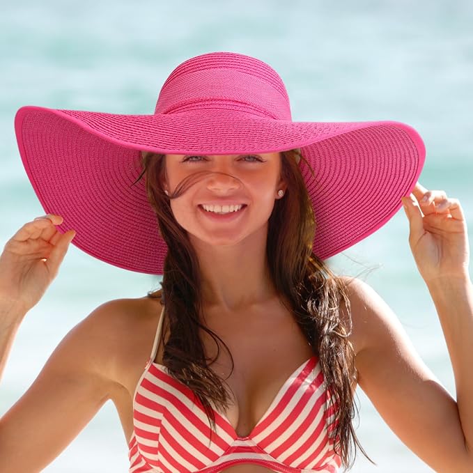 DRESHOW Beach Hats for Women Big Straw Wide Brim Summer Hat Floppy Foldable - Image 4