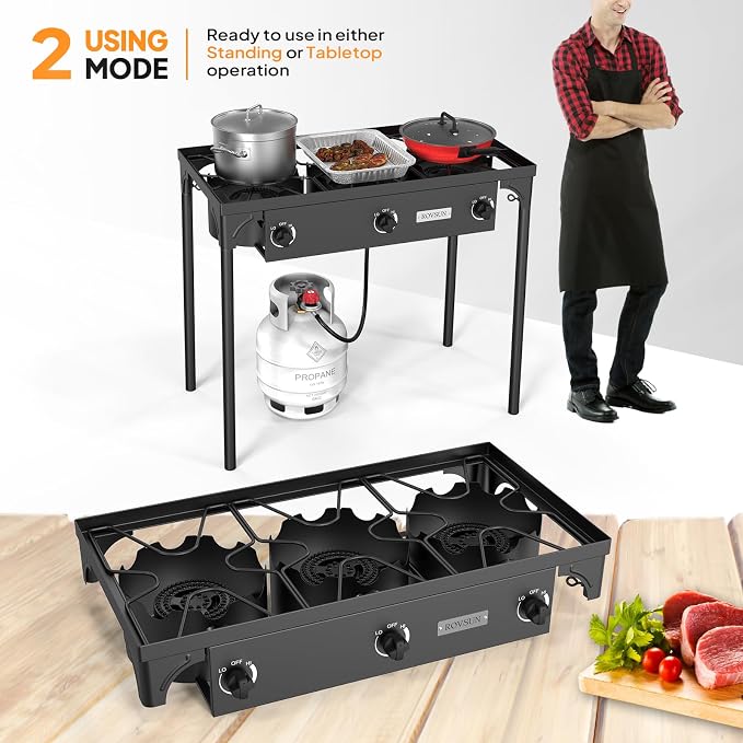 ROVSUN 3 Burner Propane Gas Stove, 000 BTU High Pressure Outdoor Camping Burner - Image 5