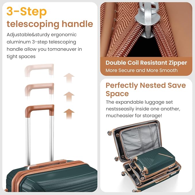 Campfun Luggage Sets 4 Piece, Expandable Carry On Luggage Set Hardshell PP - Image 5