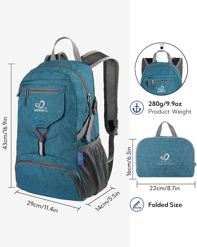 WATERFLY Small Lightweight Packable Backpack: 20l Ultra Light Foldable Travel - Image 3