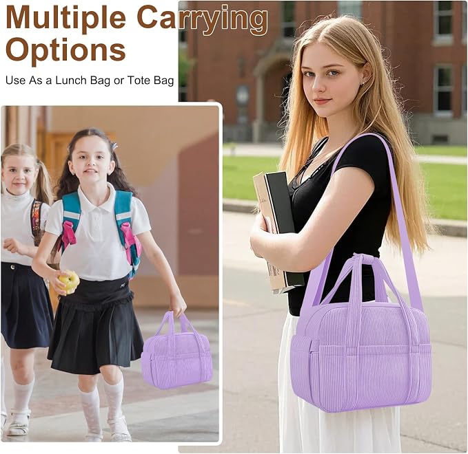 Corduroy Lunch Box Lunch Bag for Women Men, Cute Strawberry Small Insulated - Image 4