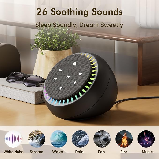 DreamSky Sound Machine for Sleep, 26 Sounds & RGB Night Light, USB-C Powered - Image 2
