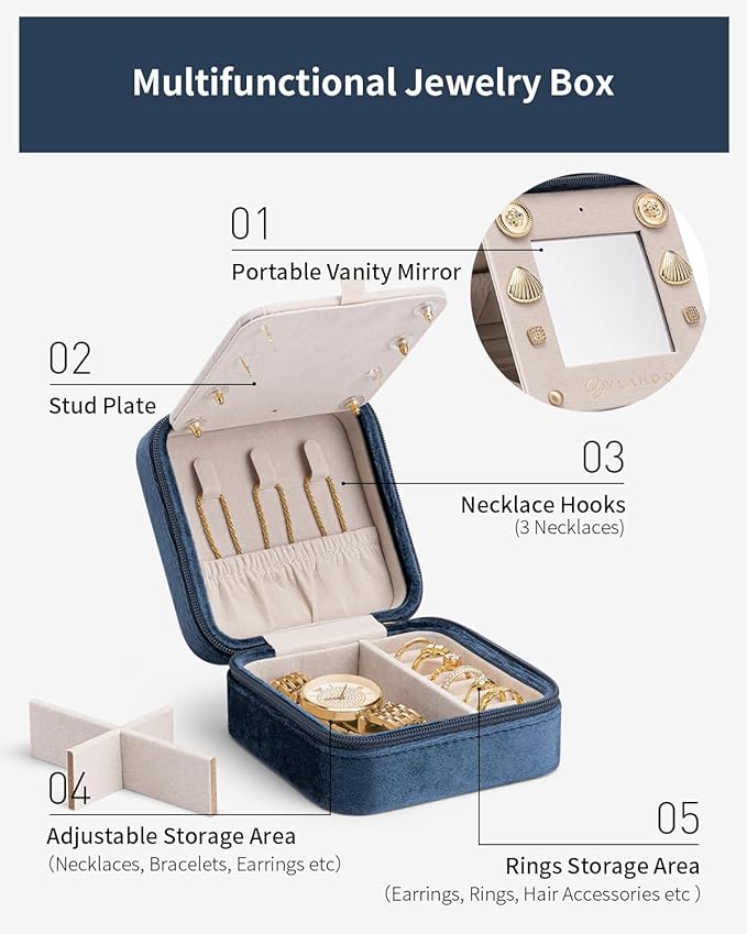 Vlando Travel Jewelry Case for Women Girls, X Initial Jewelry Box, Small - Image 2