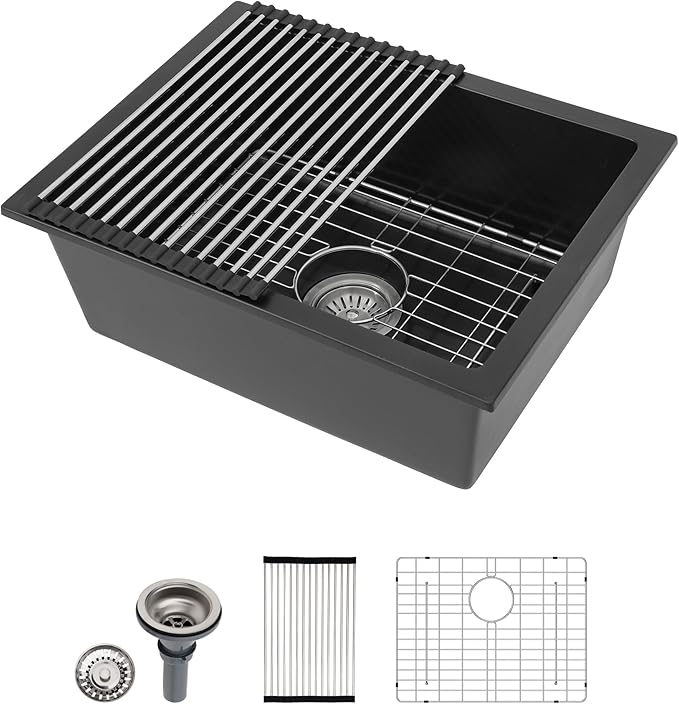 Dcolora 22 Inch Quartz Composite Bar Sink Black Undermount Small Granite by Dcolora