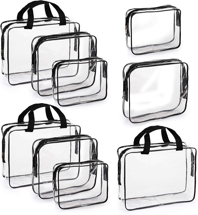 Hedume Set of 9 Clear Makeup Bags, TSA Approved Clear Toiletry Bag Set by Hedume