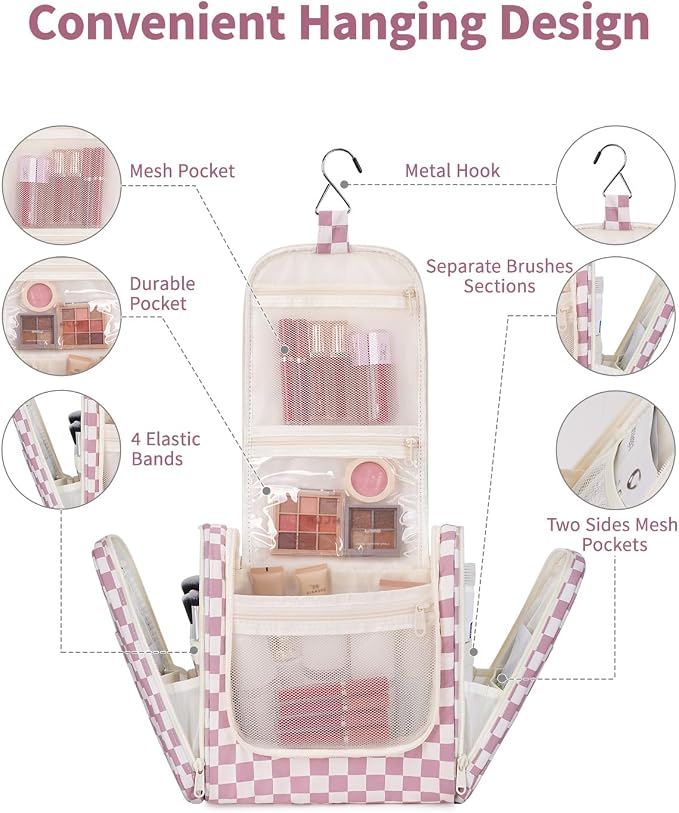 Narwey Hanging Toiletry Bag for Women Travel Makeup Bag Organizer Toiletries - Image 2