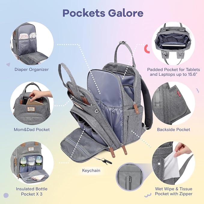 RUVALINO Diaper Bag Backpack, Large Capacity, Waterproof - Image 3