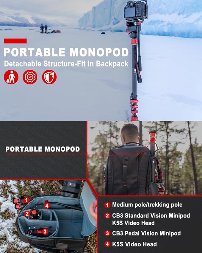 IFOOTAGE Monopod for Camera 71" Cobra 3 A180F, Quick Adjust Monopod - Image 5