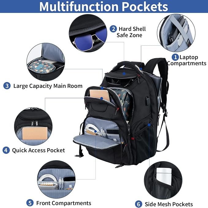 VANKEAN 17.3'' Travel Laptop Backpack TSA Friendly, Water Resistant Anti Theft - Image 5