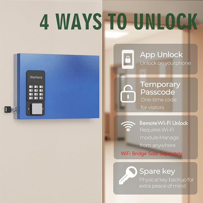 WeHere 16 Key Lock Box Wall Mount, APP Bluetooth/One Time Password Share/Wi-Fi - Image 4