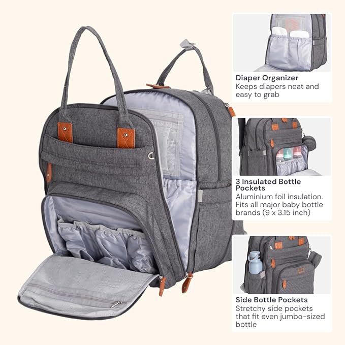 BabbleRoo Extra Large Diaper Bag Backpack, Expandable Baby Bag - Image 4