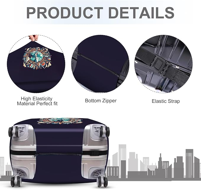 ANNA QUEEN World Landmarks Luggage Cover, Dark Travel-Themed Suitcase Protector - Image 3