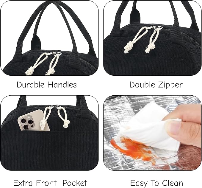 Bluboon Lunch Bag for Women Men Cute Corduroy Lunch Tote Bags Reusable - Image 6