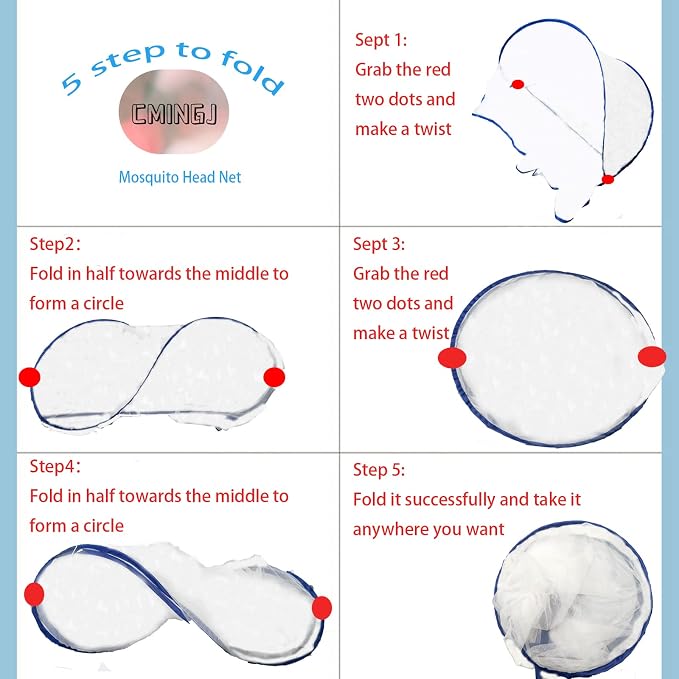 CMINGJ Portable Mosquito Head Net Foldable Pop-Up Travel Essentials Mosquito Net - Image 6