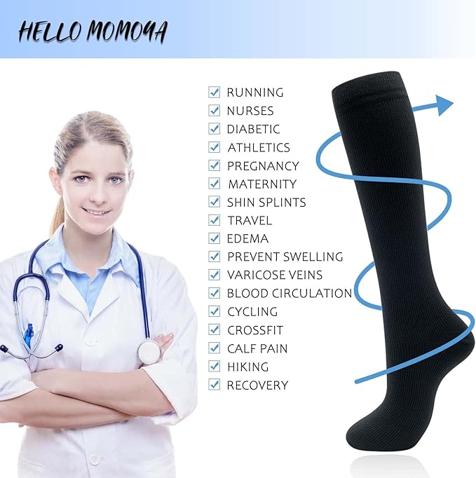Compression Socks for Women Men Circulation Knee High 8 Pairs for Nurses - Image 5