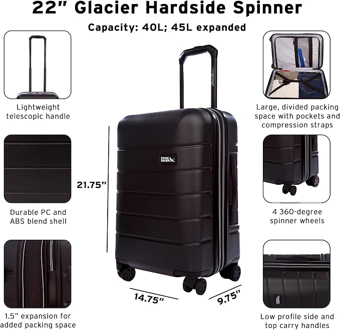 Eddie Bauer Glacier Carry-On 22" and Checked 30" Luggage | Hardside | Spinner - Image 2