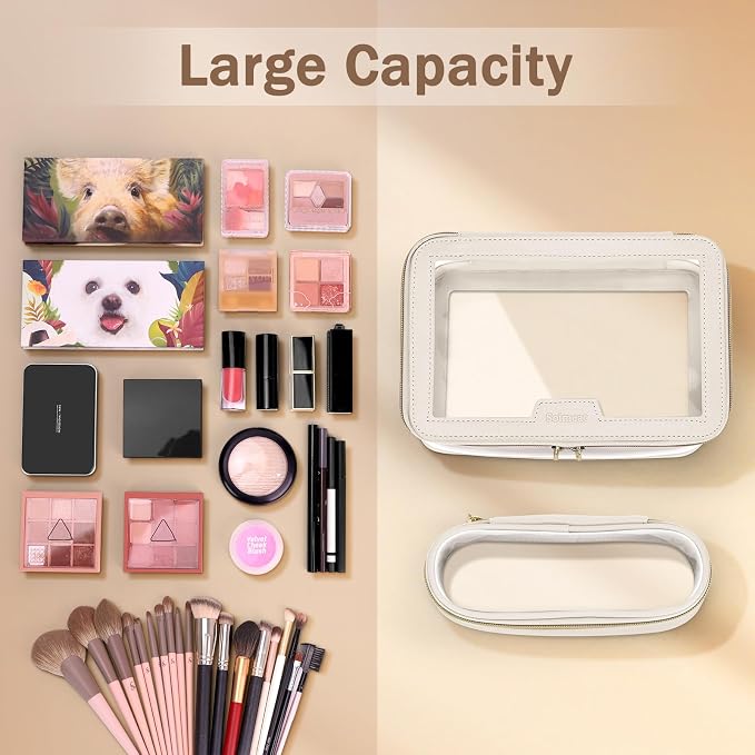 Travel Clear Makeup Bag with Makeup Brush Bag, Leather Make up Case Toiletry Bag - Image 8