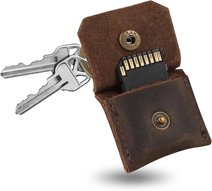 Jack&Chris Genuine Leather SD Card Holder Keychain, Anti-Shock Anti-Dust SD by JackChris