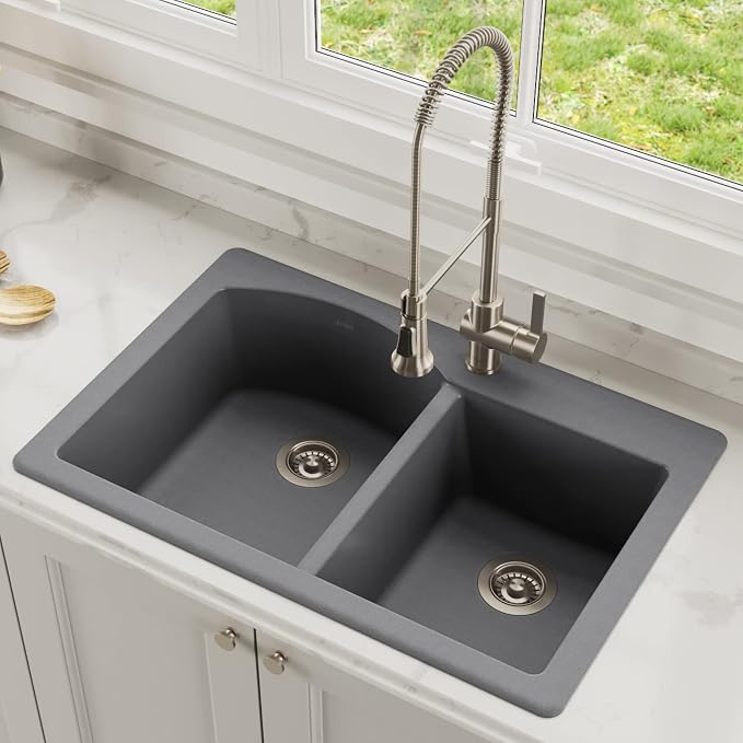 KRAUS Forteza 33-inch Drop In/Undermount 60/40 Double Bowl Granite Kitchen Sink - Image 2