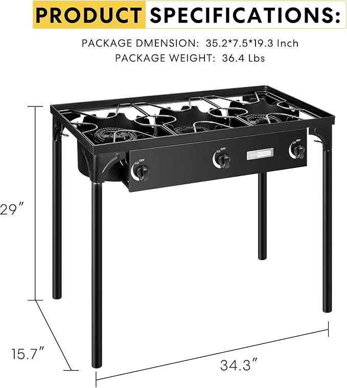 VIVOHOME 225, 000 BTU Outdoor 3-Burner Propane Gas Stove, Heavy-Duty Camping - Image 7